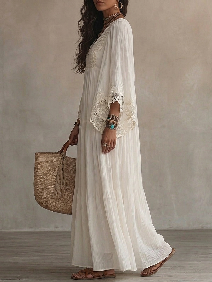 Orlienne | Graceful Lace Sleeve Maxi Dress