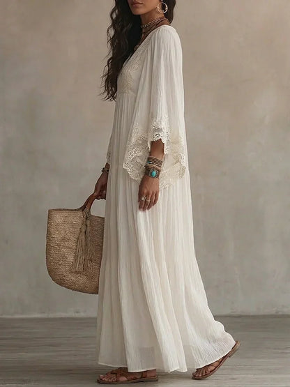 Quintessa | Bohemian Lace V Neck Maxi Dress