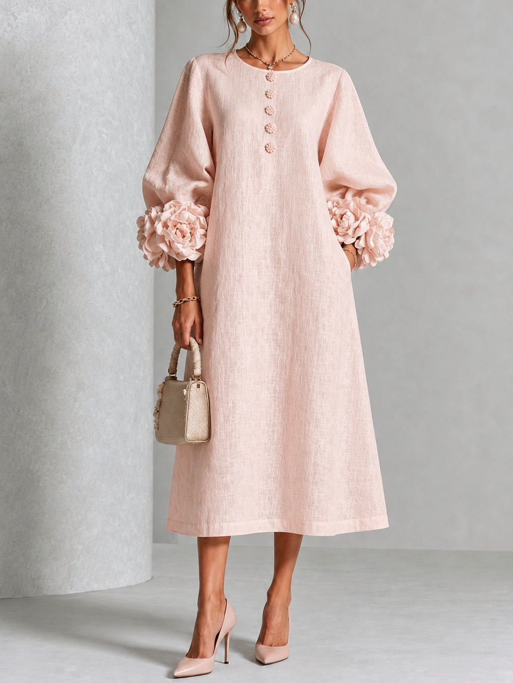 Maelona | Floral Cuff Midi Dress