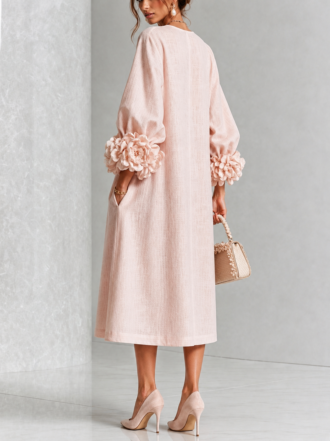 Maelona | Floral Cuff Midi Dress
