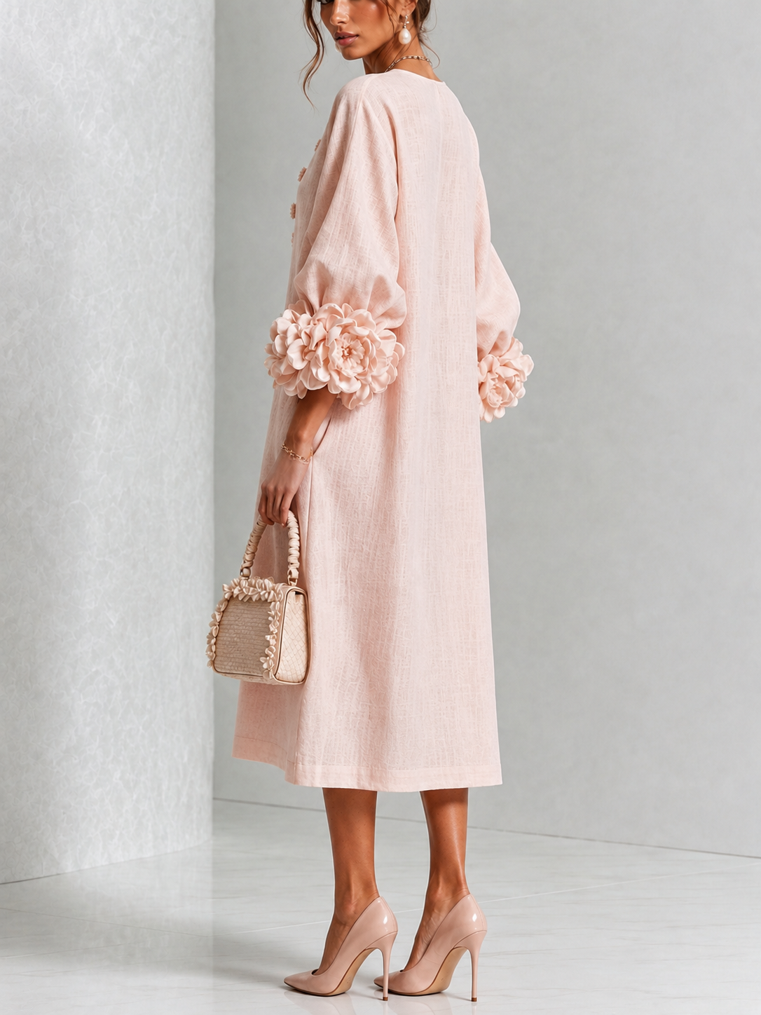 Maelona | Floral Cuff Midi Dress