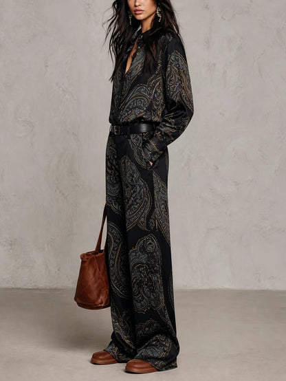 Ruelle | Elegant Paisley Wide Leg Two Piece Set