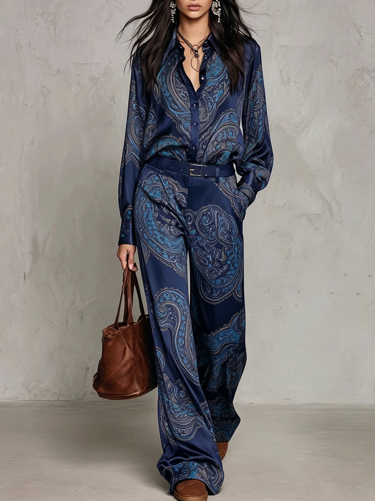 Ruelle | Elegant Paisley Wide Leg Two Piece Set