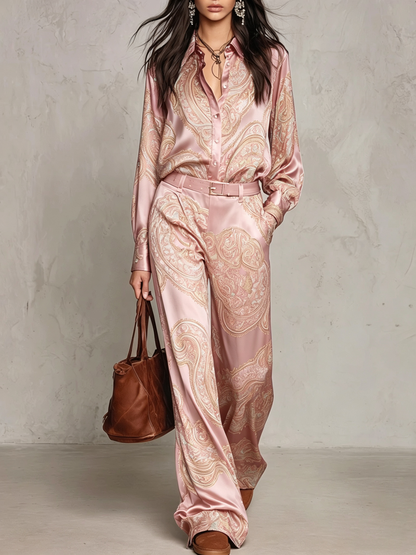 Ruelle | Elegant Paisley Wide Leg Two Piece Set