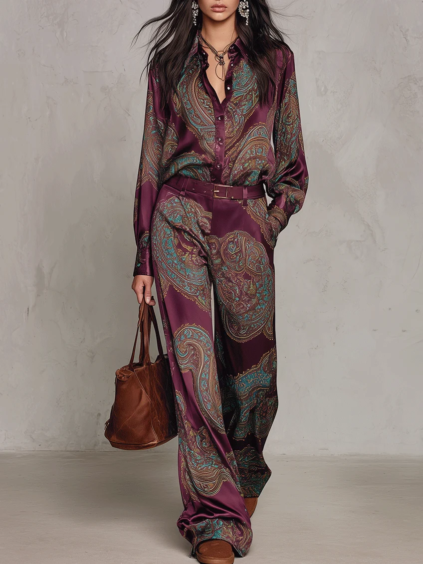 Ruelle | Elegant Paisley Wide Leg Two Piece Set