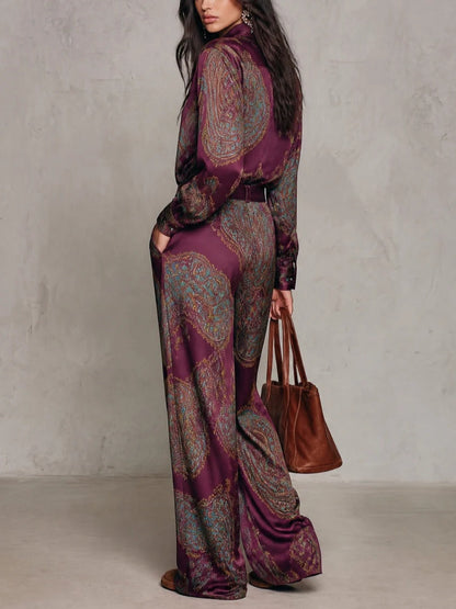 Ruelle | Elegant Paisley Wide Leg Two Piece Set