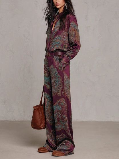 Ruelle | Elegant Paisley Wide Leg Two Piece Set