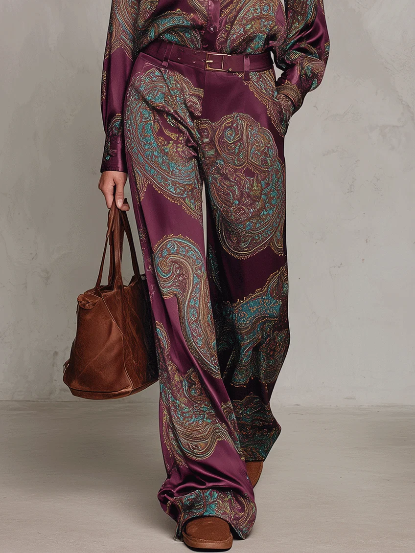 Ruelle | Elegant Paisley Wide Leg Two Piece Set