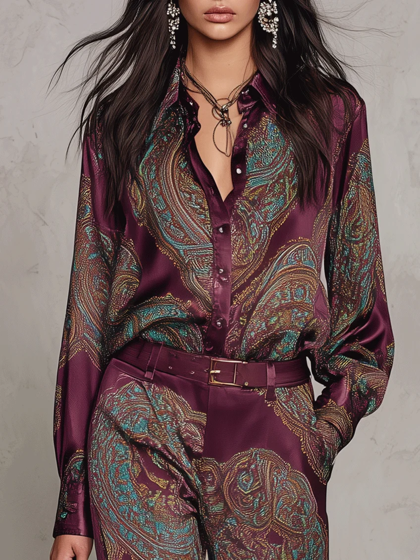 Ruelle | Elegant Paisley Wide Leg Two Piece Set