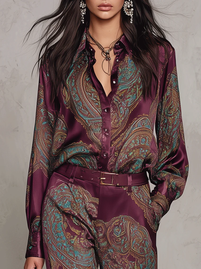 Ruelle | Elegant Paisley Wide Leg Two Piece Set