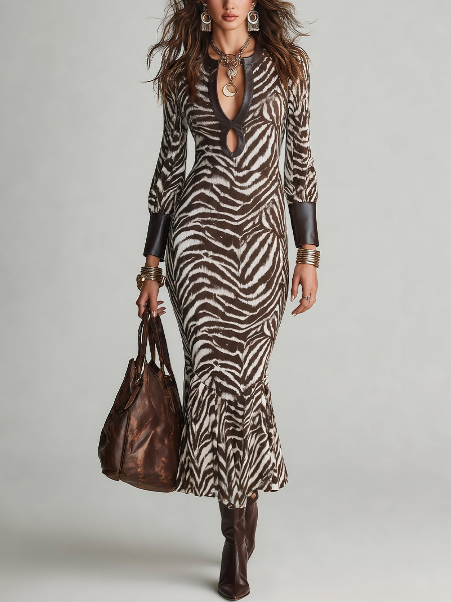 Ysadora | Zebra Print Cutout Midi Dress