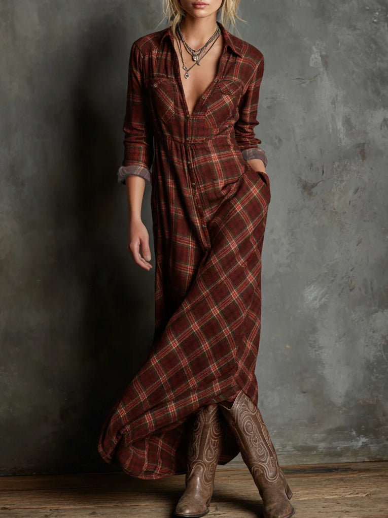 Estella | Relaxed Collared Plaid Maxi Dress