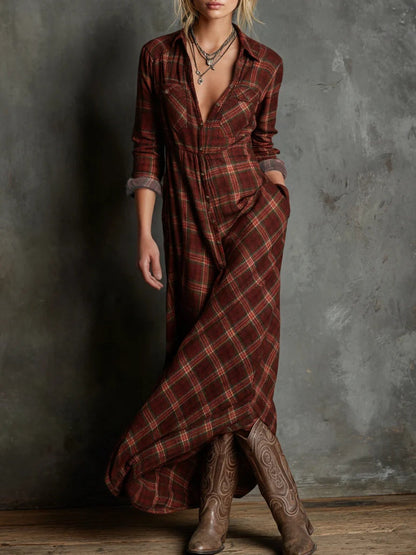 Estella | Relaxed Collared Plaid Maxi Dress