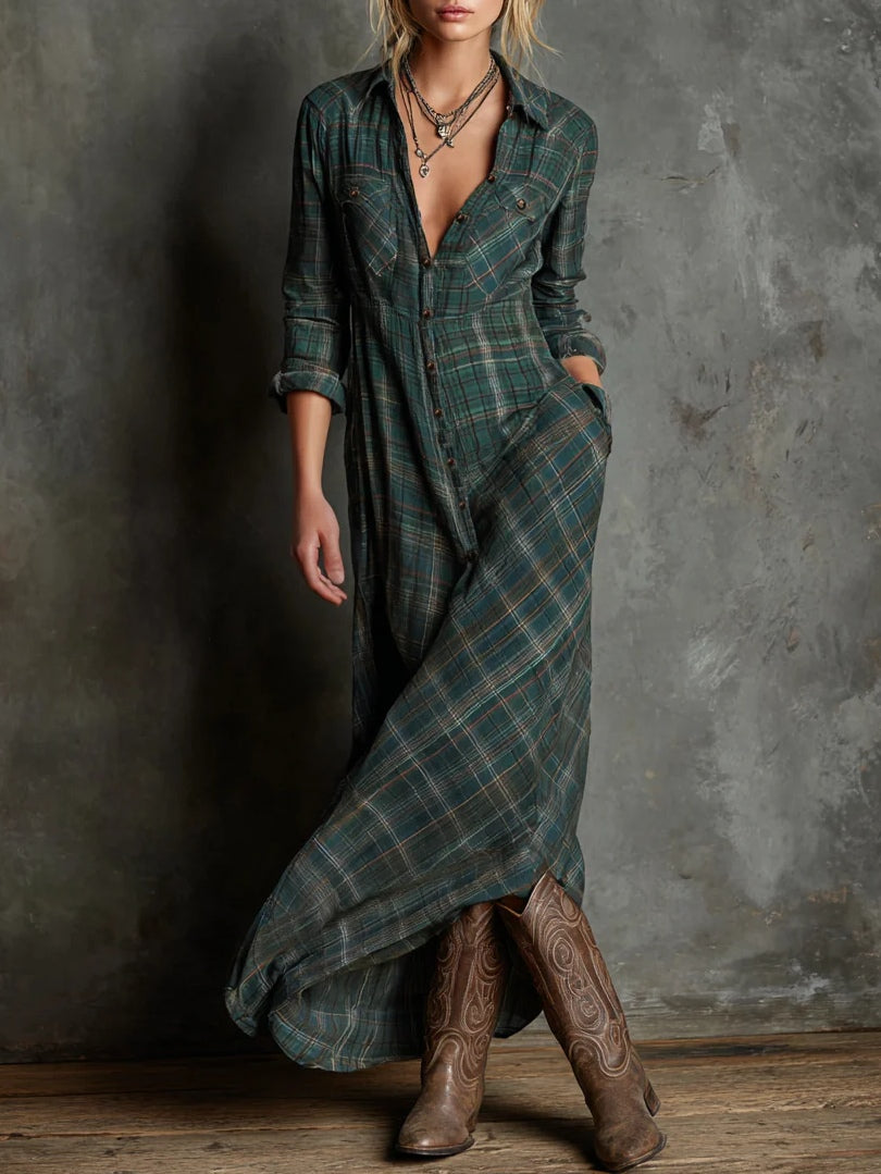 Estella | Relaxed Collared Plaid Maxi Dress