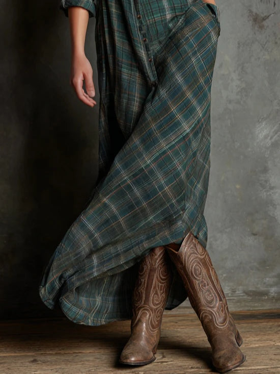 Estella | Relaxed Collared Plaid Maxi Dress