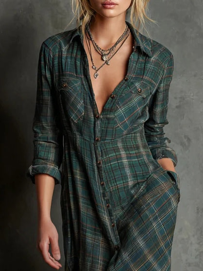 Estella | Relaxed Collared Plaid Maxi Dress