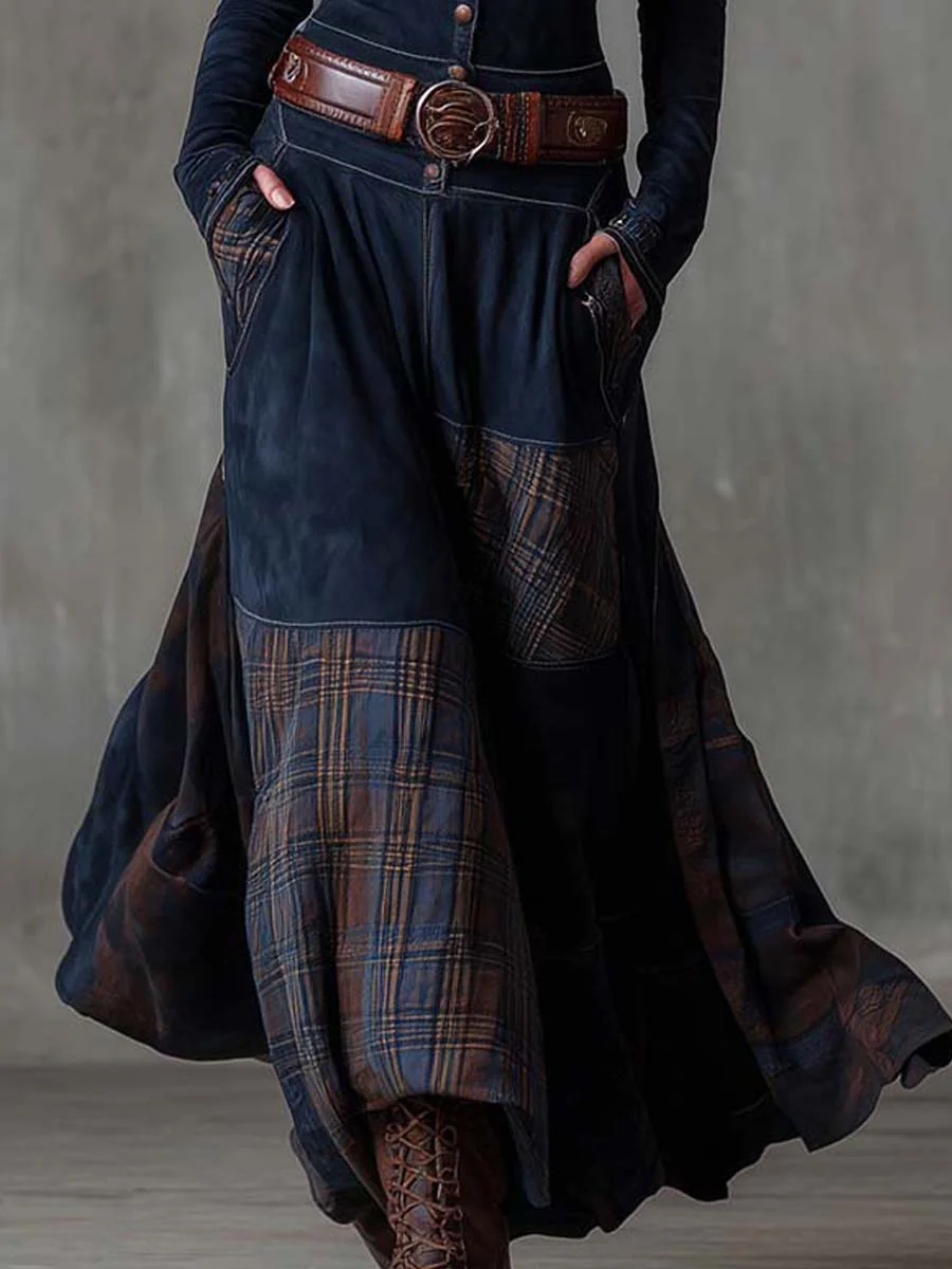 Koralie | Plaid Panel Bohemian Maxi Dress