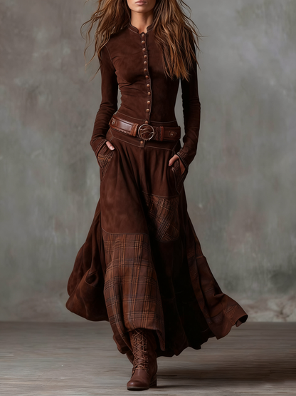 Koralie | Plaid Panel Bohemian Maxi Dress