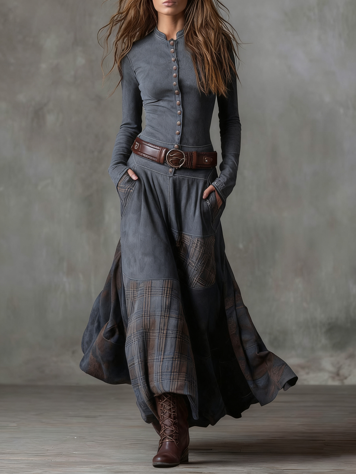Koralie | Plaid Panel Bohemian Maxi Dress