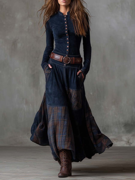Koralie | Plaid Panel Bohemian Maxi Dress