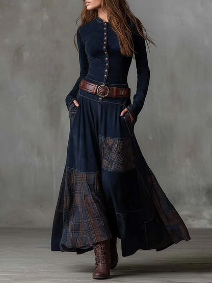Koralie | Plaid Panel Bohemian Maxi Dress