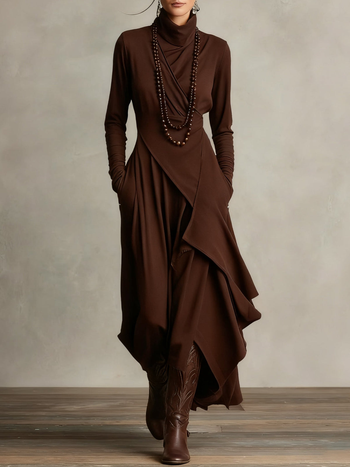 Xantippe | Asymmetric Turtleneck Maxi Dress