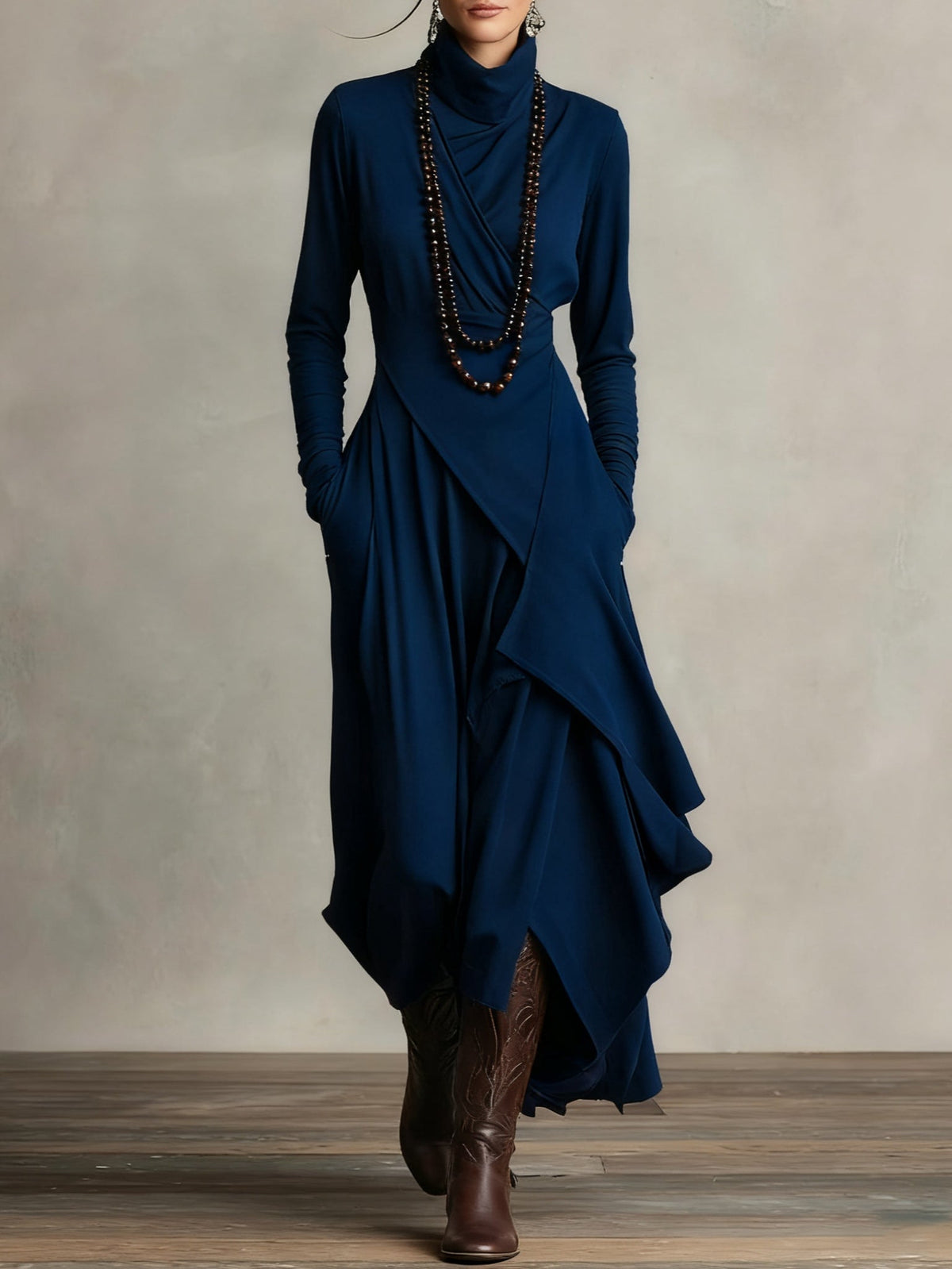 Xantippe | Asymmetric Turtleneck Maxi Dress