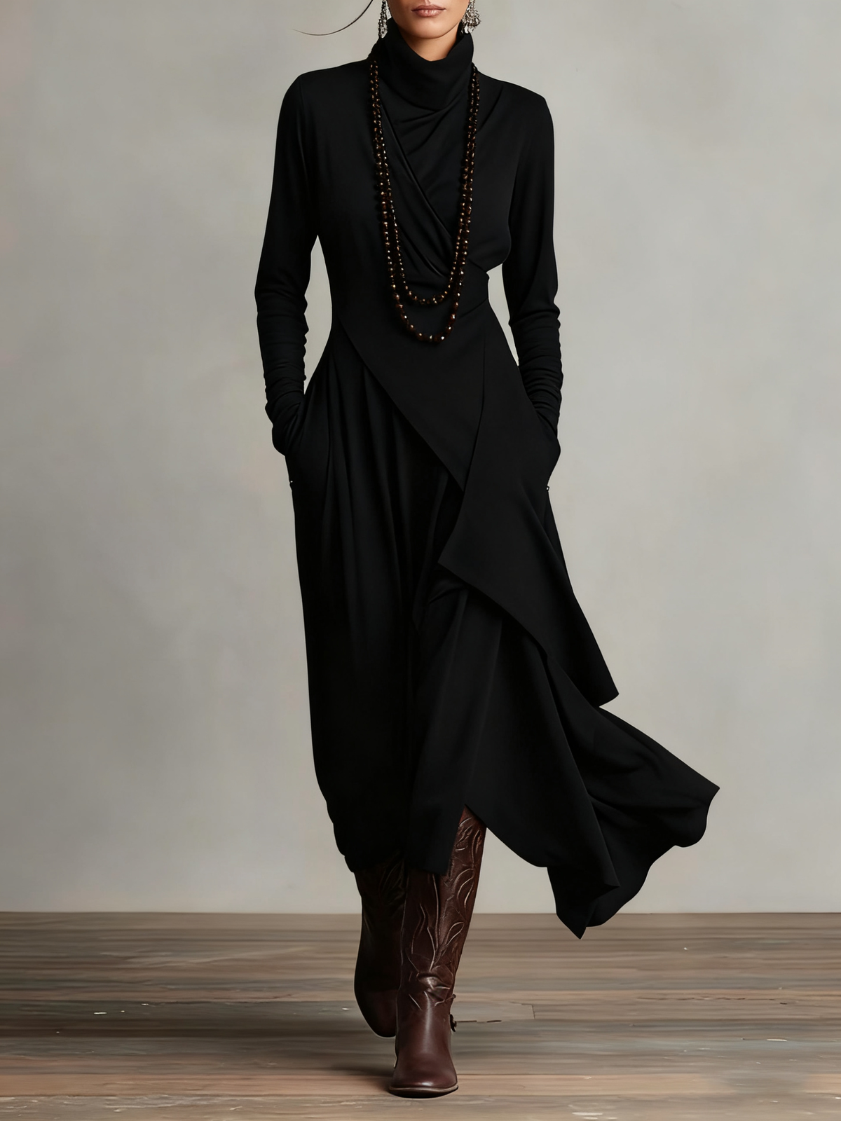 Xantippe | Asymmetric Turtleneck Maxi Dress