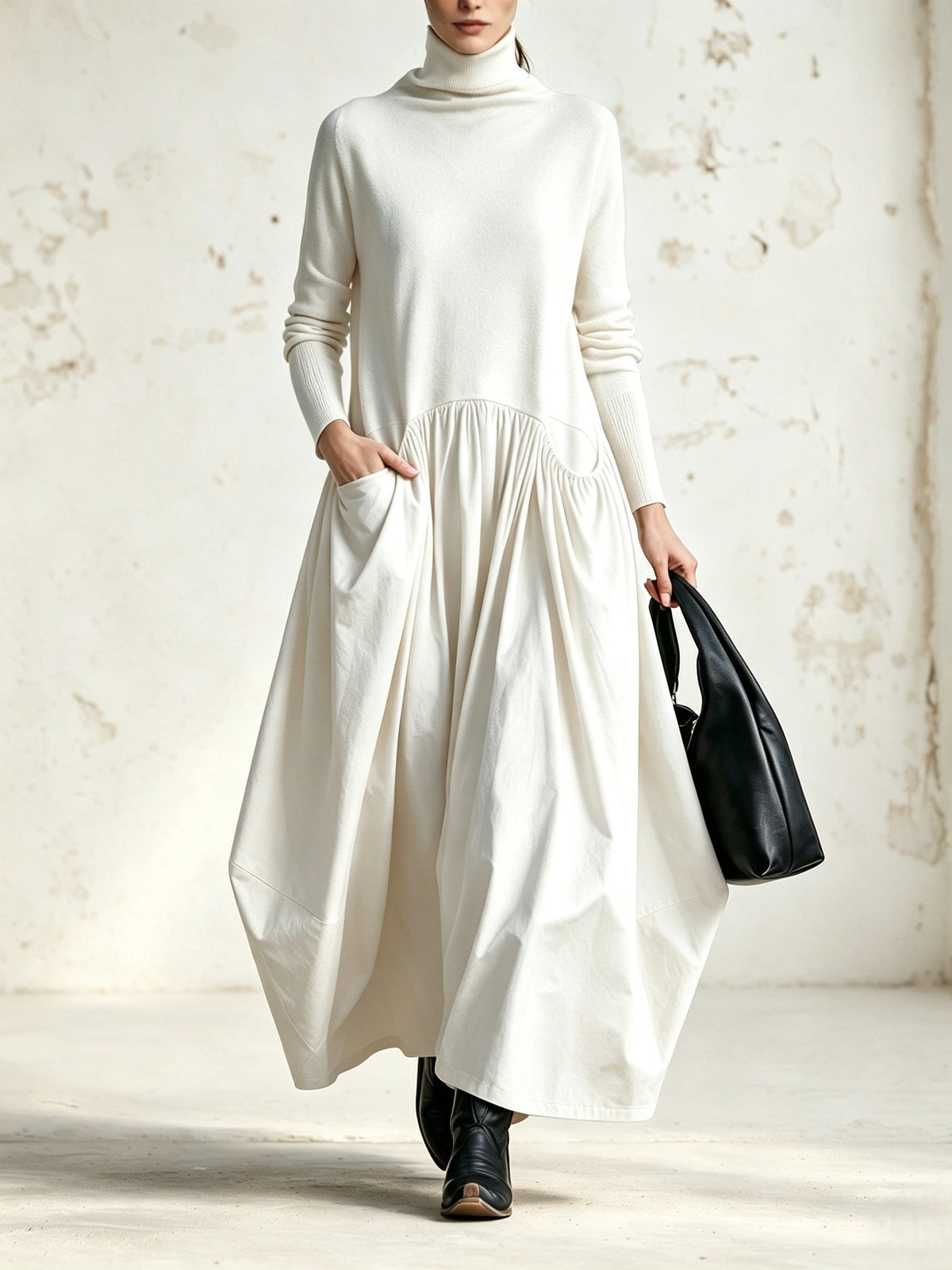 Ksenia | Turtleneck Drop Waist Maxi Dress