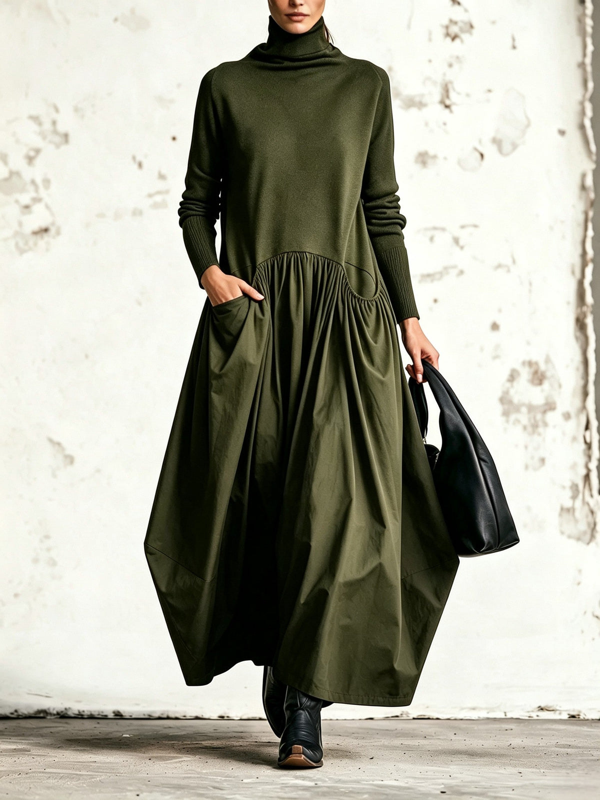 Ksenia | Turtleneck Drop Waist Maxi Dress