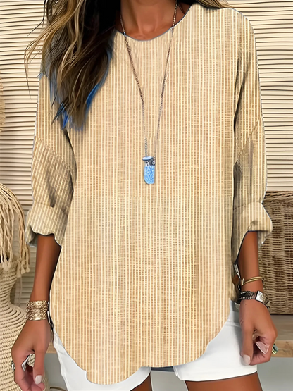 Thaloria | Striped Round Neck Casual Blouse