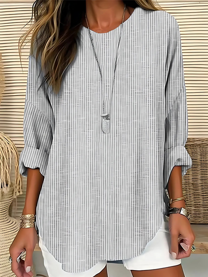 Thaloria | Striped Round Neck Casual Blouse