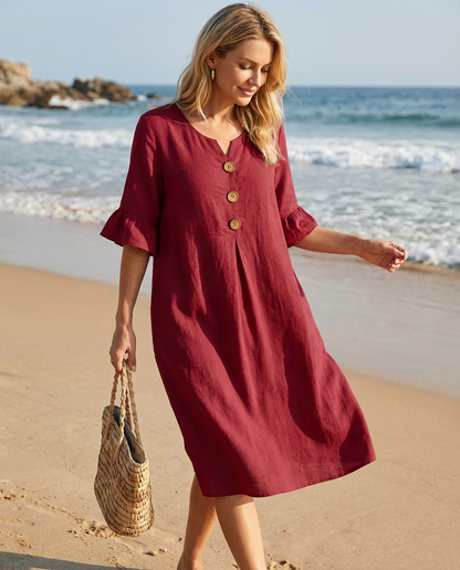 Elovara | Button Detail Beach Midi Dress