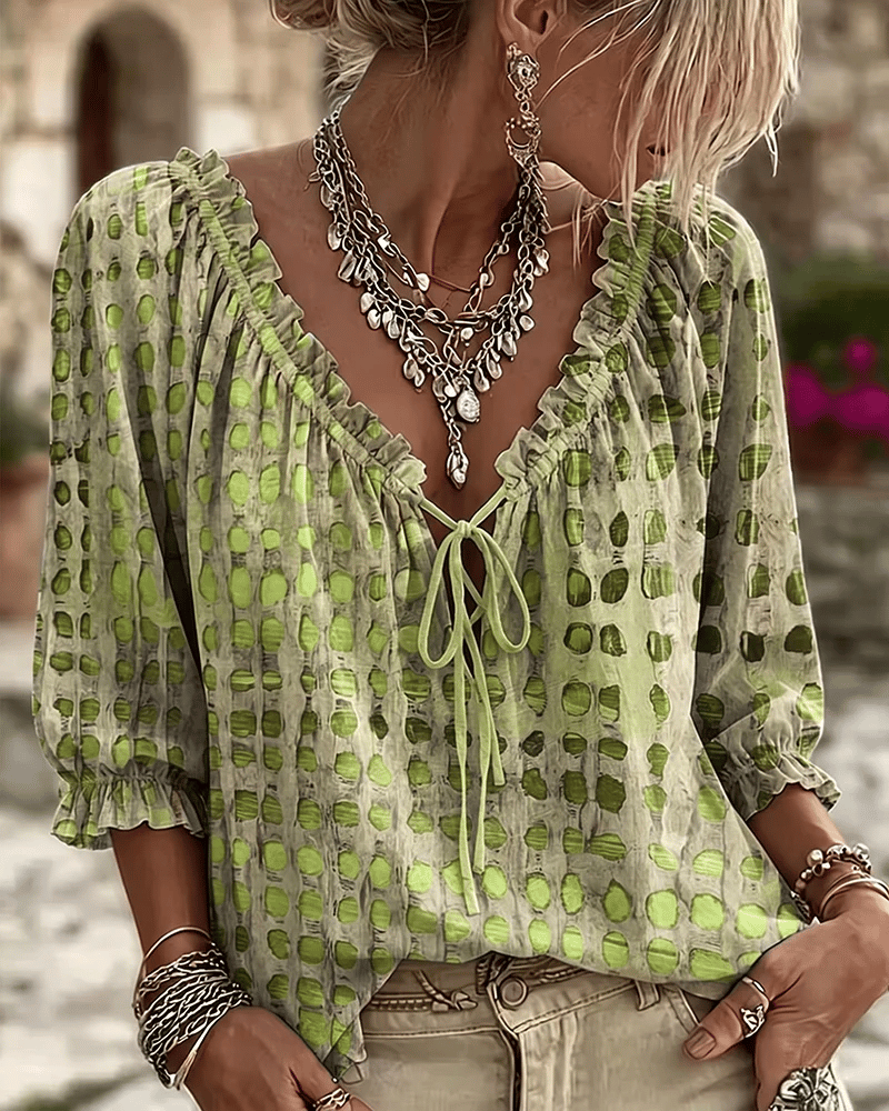 Kaelani | Textured Tie Neck Boho Blouse