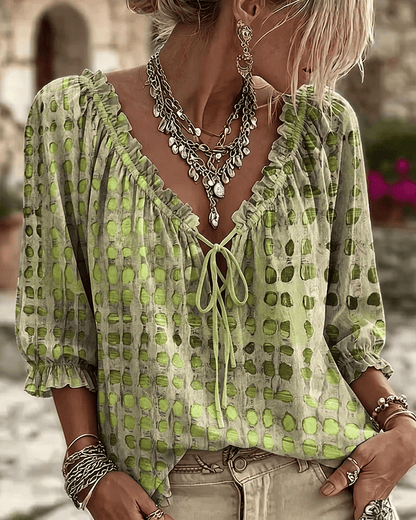 Kaelani | Textured Tie Neck Boho Blouse