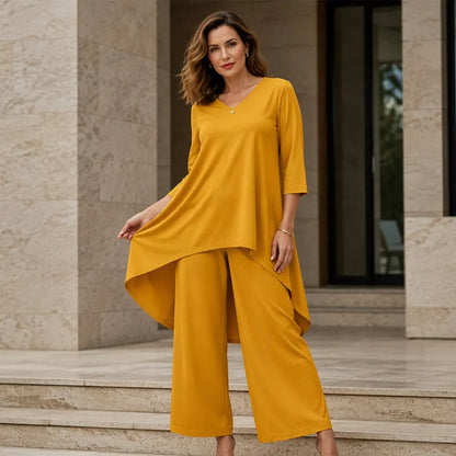 Ysella | Relaxed Asymmetric Wide Leg Pants Set