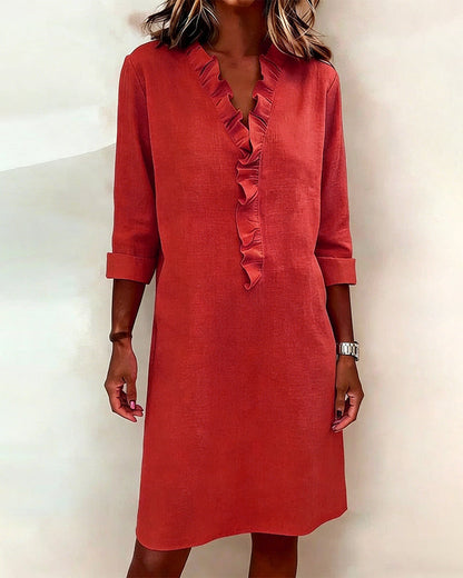 Mirette | Ruffle V Neck Shift Dress