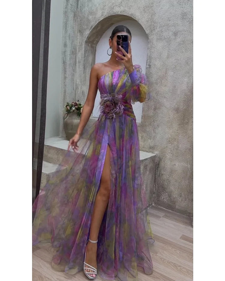Valessia | One Shoulder Floral Evening Gown