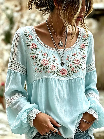 Marova | Floral Embroidered Boho Blouse