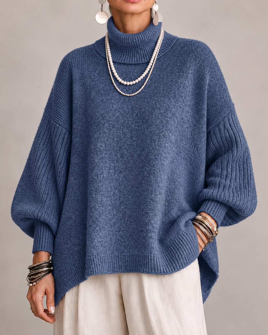 Nolisse | Relaxed Ribbed Sleeve Turtleneck Sweater