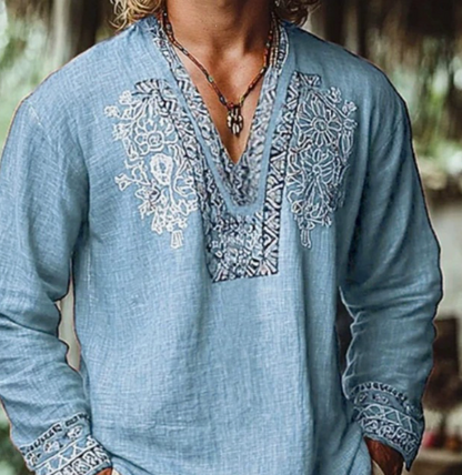 Kingsley | Relaxed Tribal Detail Linen Shirt