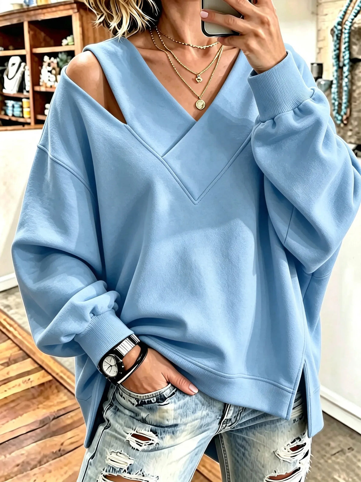 Ulissa | Oversized V Neck Sweatshirt
