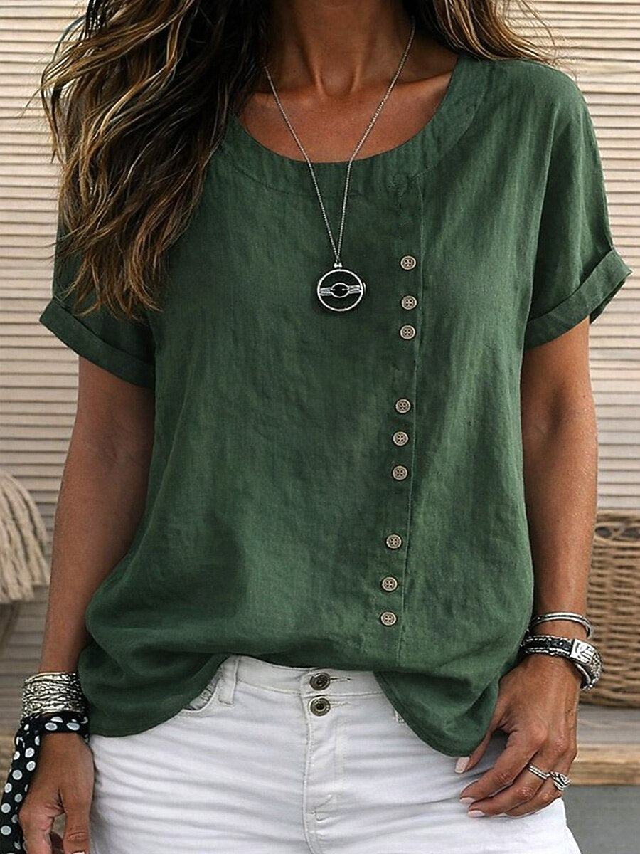 Delyth | Asymmetrical Button Casual Blouse