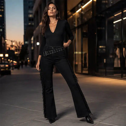 Jovessa | Western Fringe Flared Pants