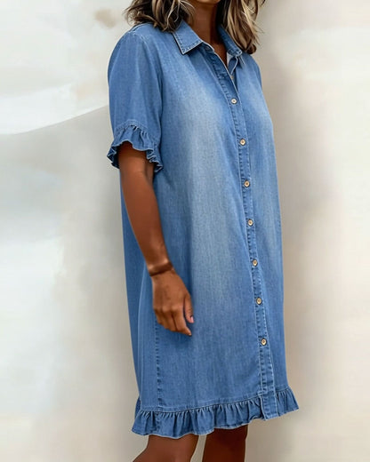 Solvienne | Ruffle Sleeve Button Denim Dress