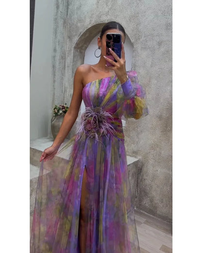 Valessia | One Shoulder Floral Evening Gown