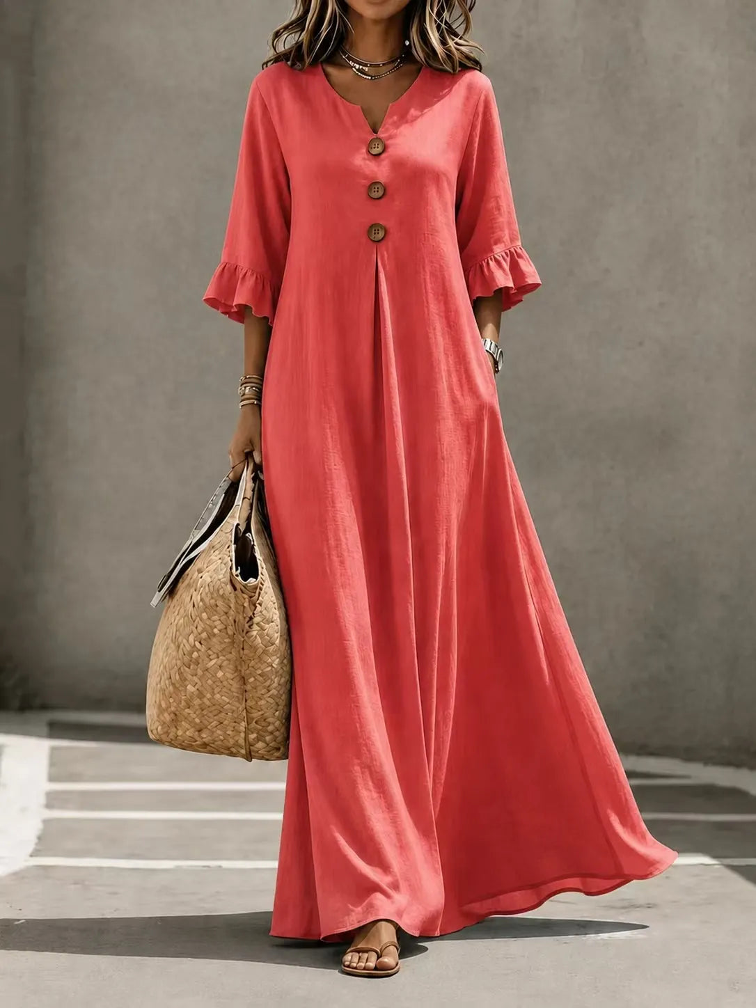 Ceryselle | Ruffle Sleeve Flowing Maxi Dress