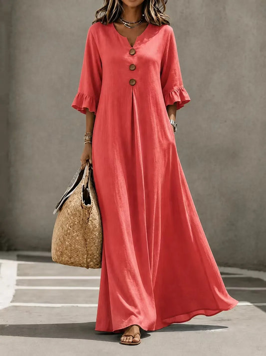 Ceryselle | Ruffle Sleeve Flowing Maxi Dress