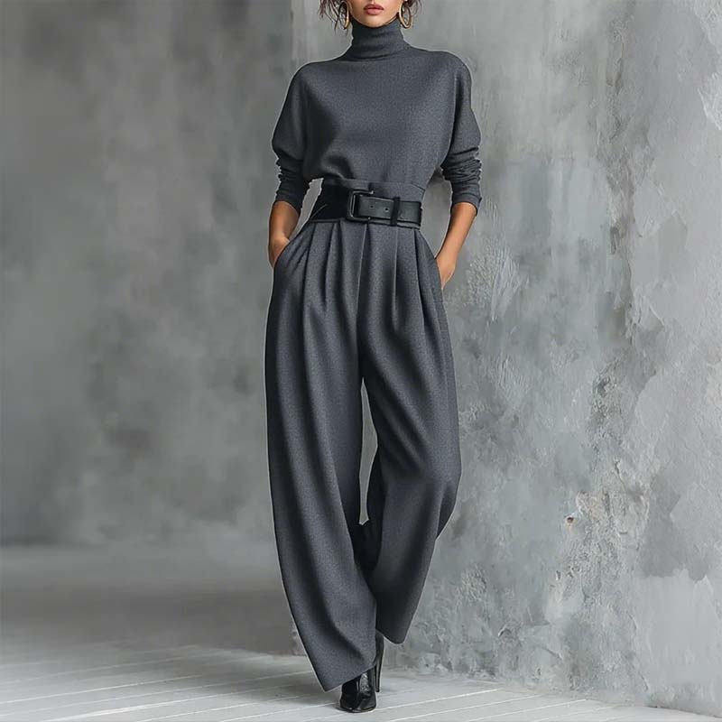 Rhiannon | Elegant Turtleneck Wide Leg Jumpsuit