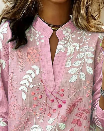 Flora | Botanical Print V-Neck Long Sleeve Blouse